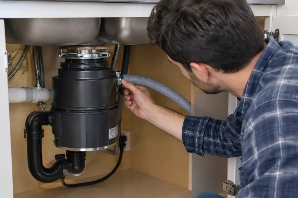 Checking garbage disposal connection for dishwasher drainage problem