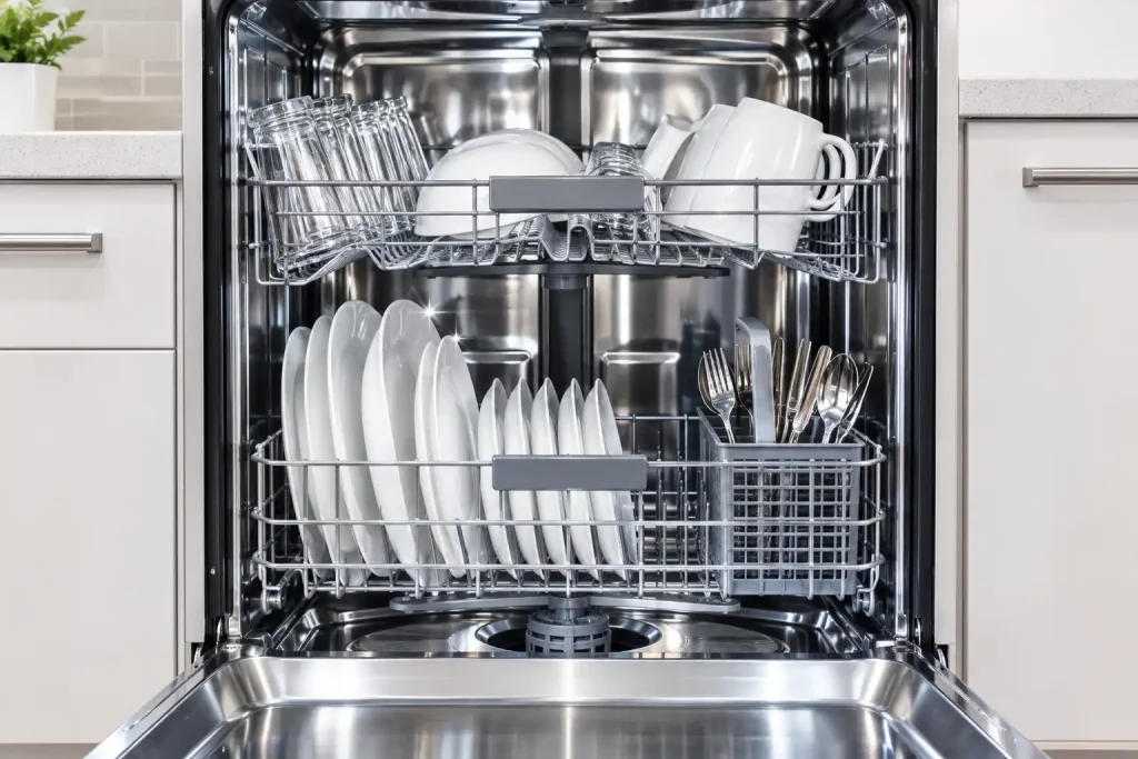 Clean dishwasher interior after fixing dishwasher not draining all the water issue