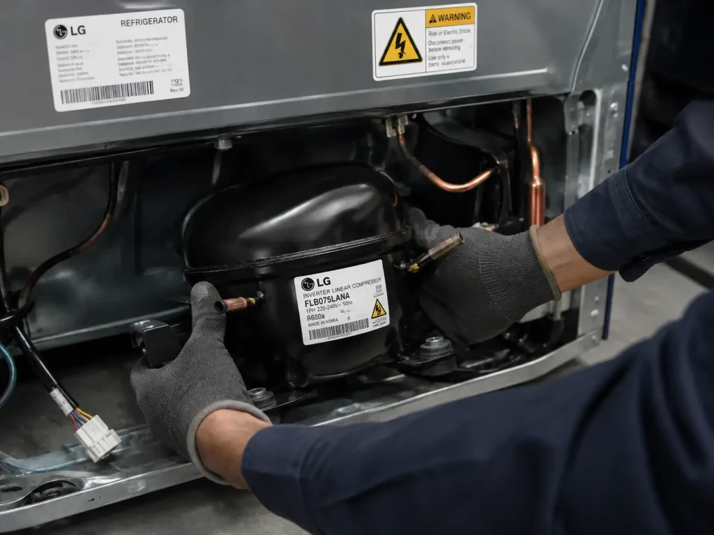 LG refrigerator inverter compressor replacement during specialized appliance repair